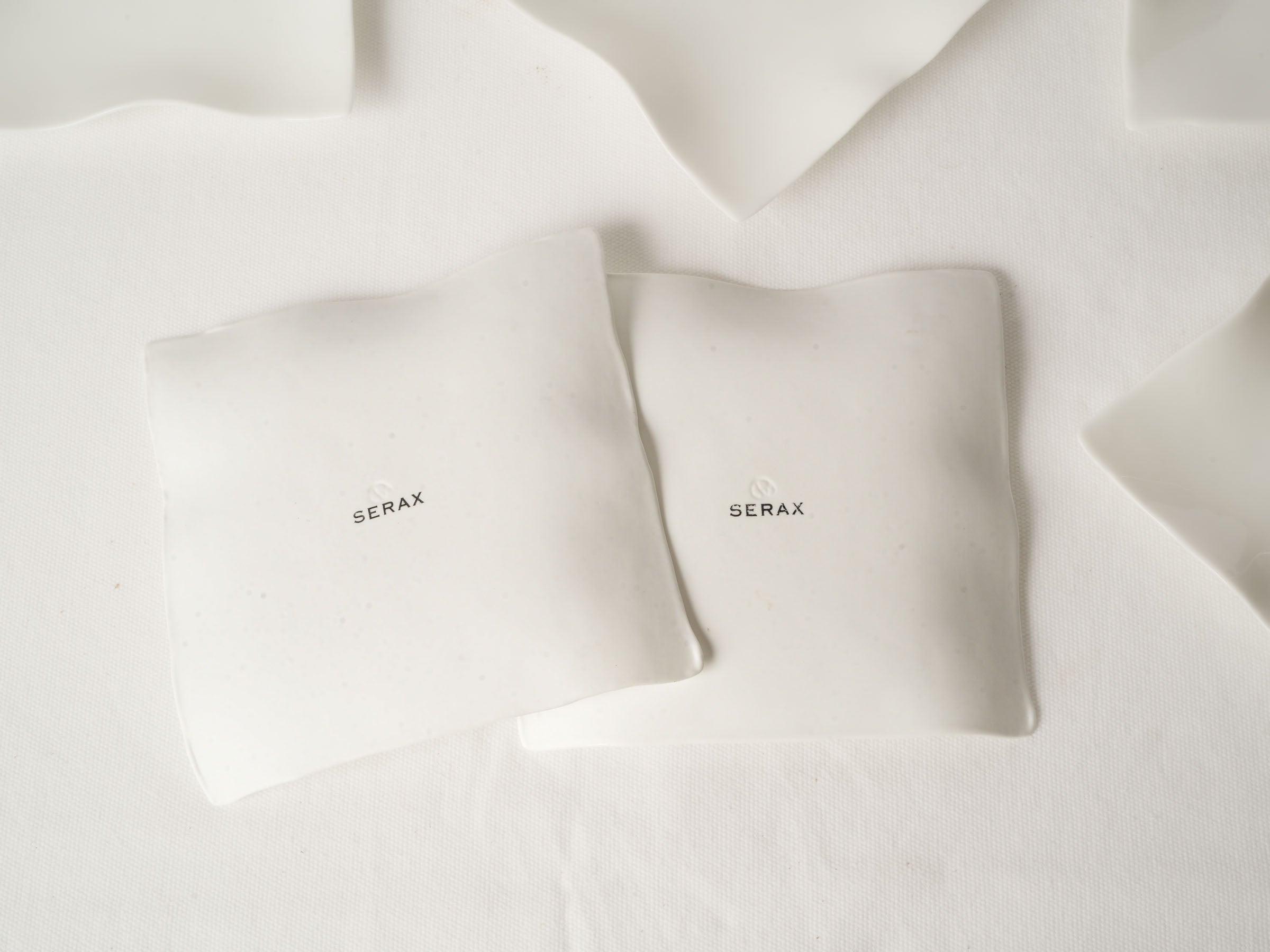 10 Handmade White Ceramic Square Plates w/ Undulating Edges 7"