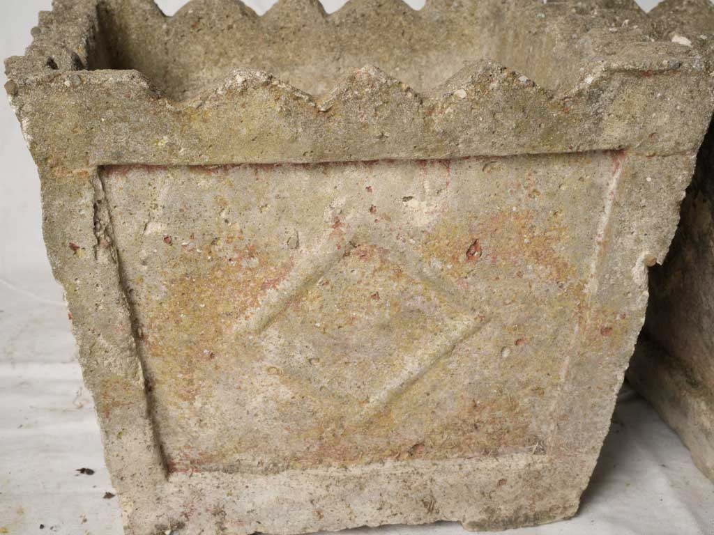Set of 4 vintage square planters w/ pink patina 14½"