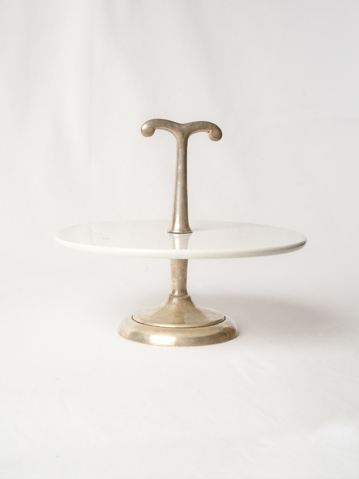 Revolving Ceramic Cake Stand with Silver Metal Pedestal