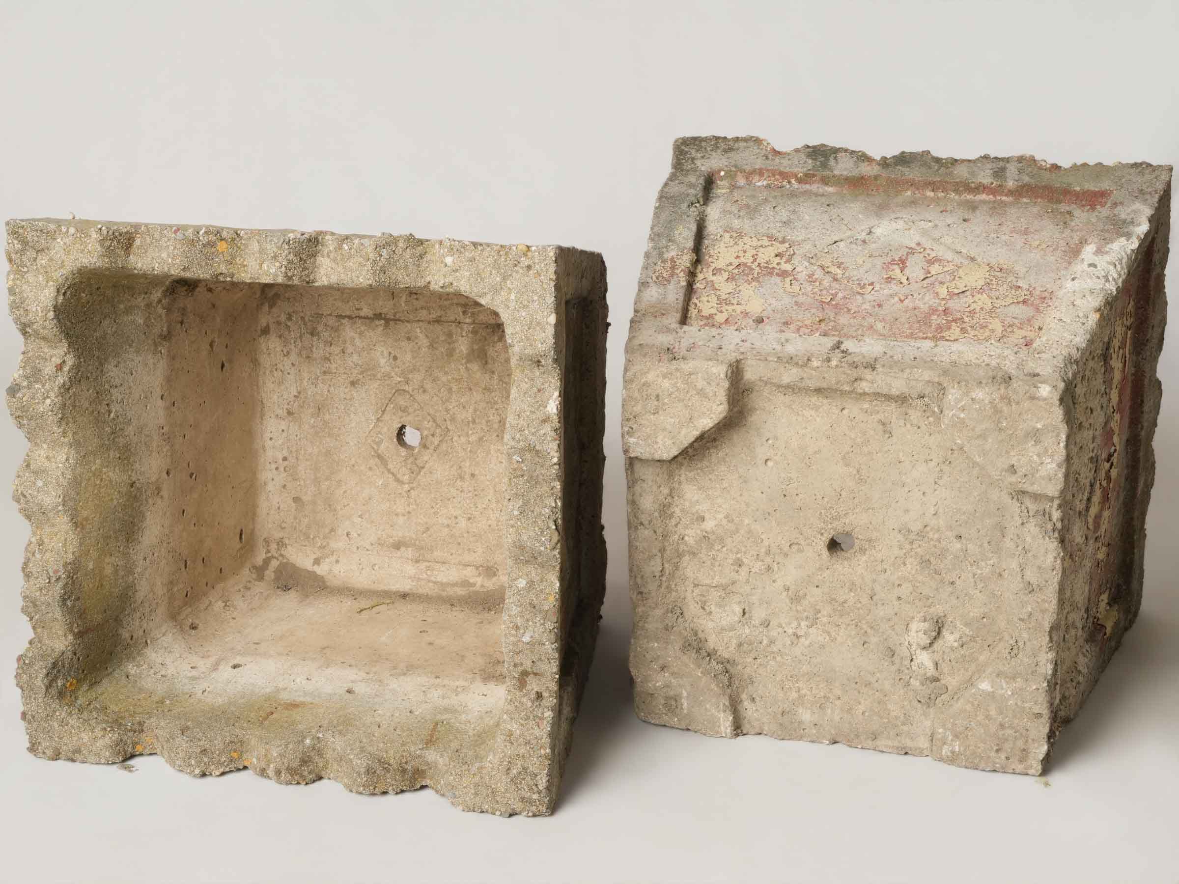 Set of 4 vintage square planters w/ pink patina 14½"