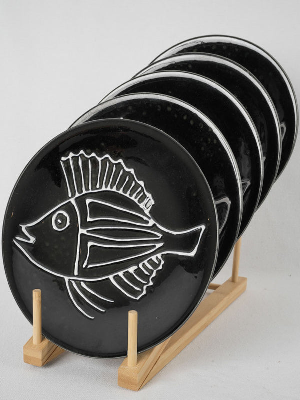 Vintage Mediterranean black fish plates