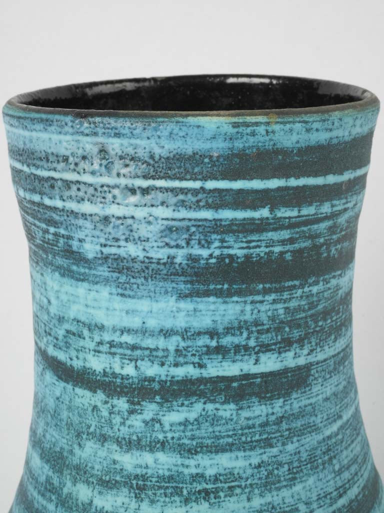 Blue glazed Accolay ceramic vase | Large blue-glazed pinched ceramic vase - Accolay, France circa 1950, 13¾