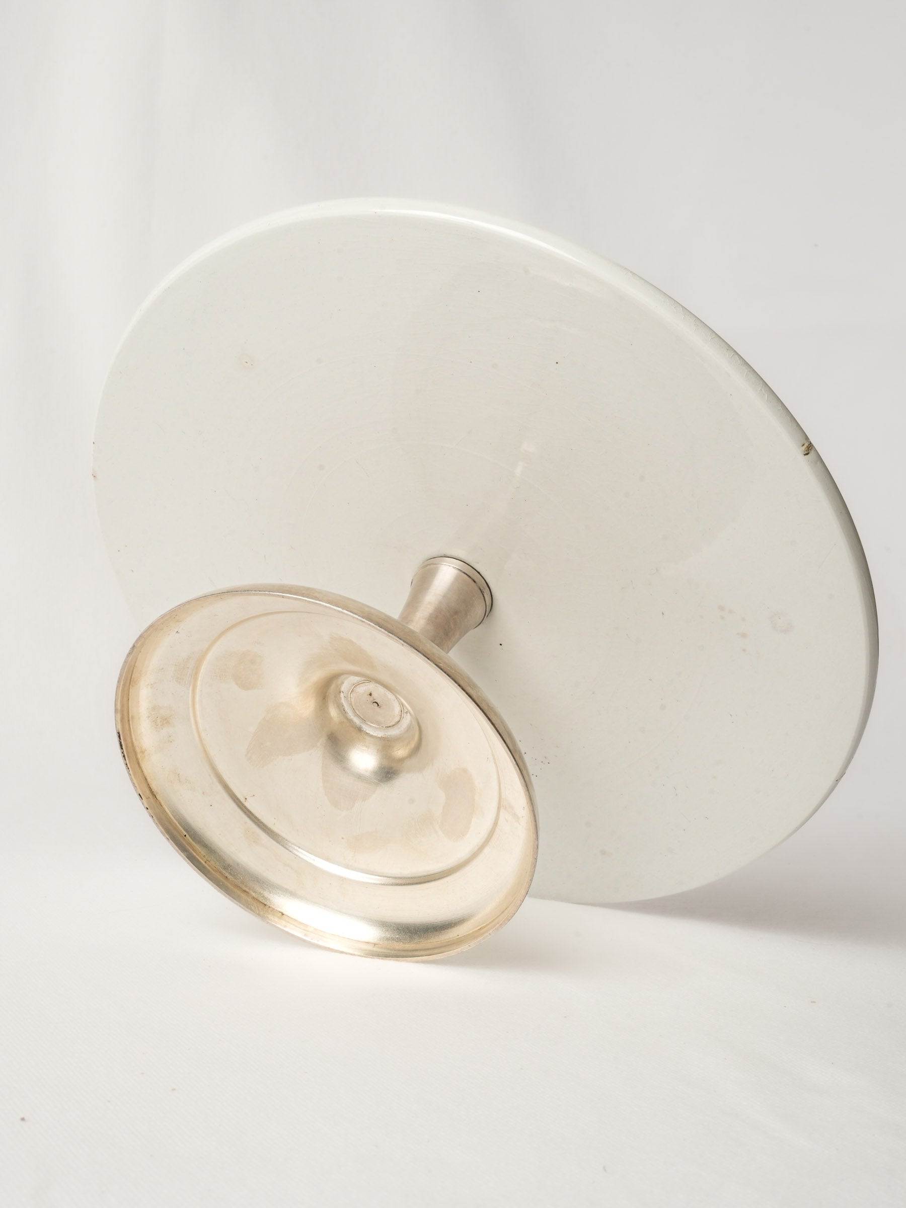 Revolving Ceramic Cake Stand with Silver Metal Pedestal