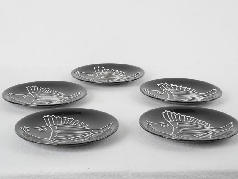 Vintage black and white fish dishes