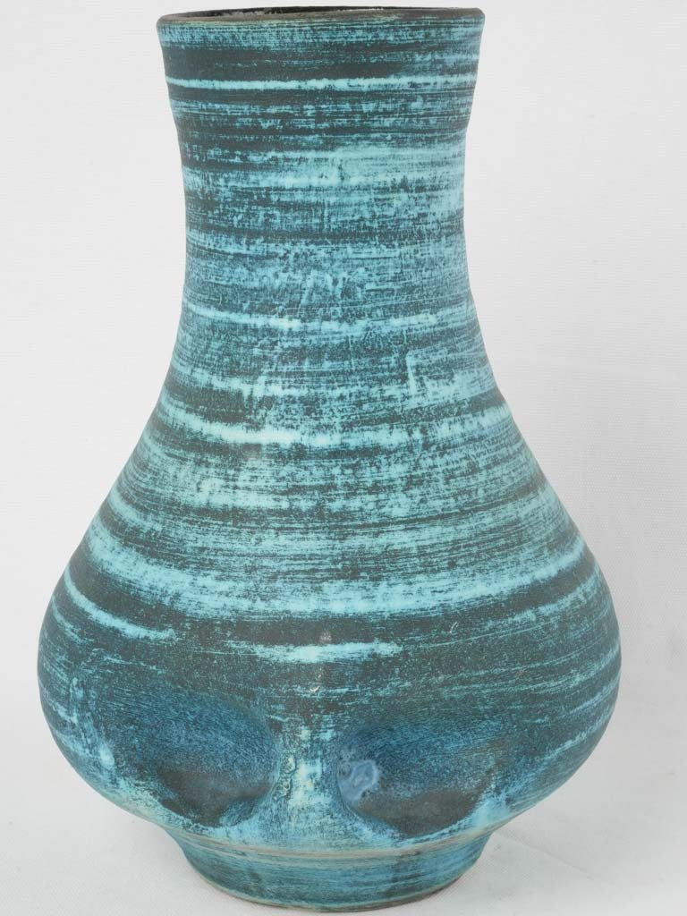 Optimistic mid-century blue Accolay vase | Large blue-glazed pinched ceramic vase - Accolay, France circa 1950, 13¾