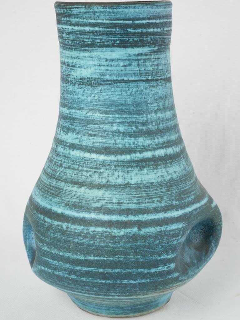 Bold French mid-century pottery vase | Large blue-glazed pinched ceramic vase - Accolay, France circa 1950, 13¾