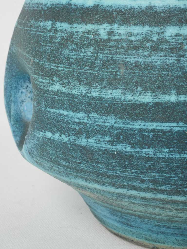 Accolay studio hand-thrown blue vase | Large blue-glazed pinched ceramic vase - Accolay, France circa 1950, 13¾