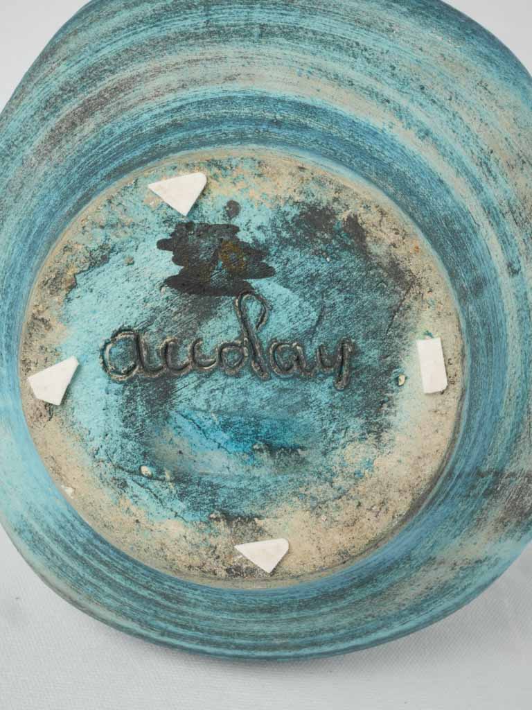 1950s Accolay French pottery vase | Large blue-glazed pinched ceramic vase - Accolay, France circa 1950, 13¾