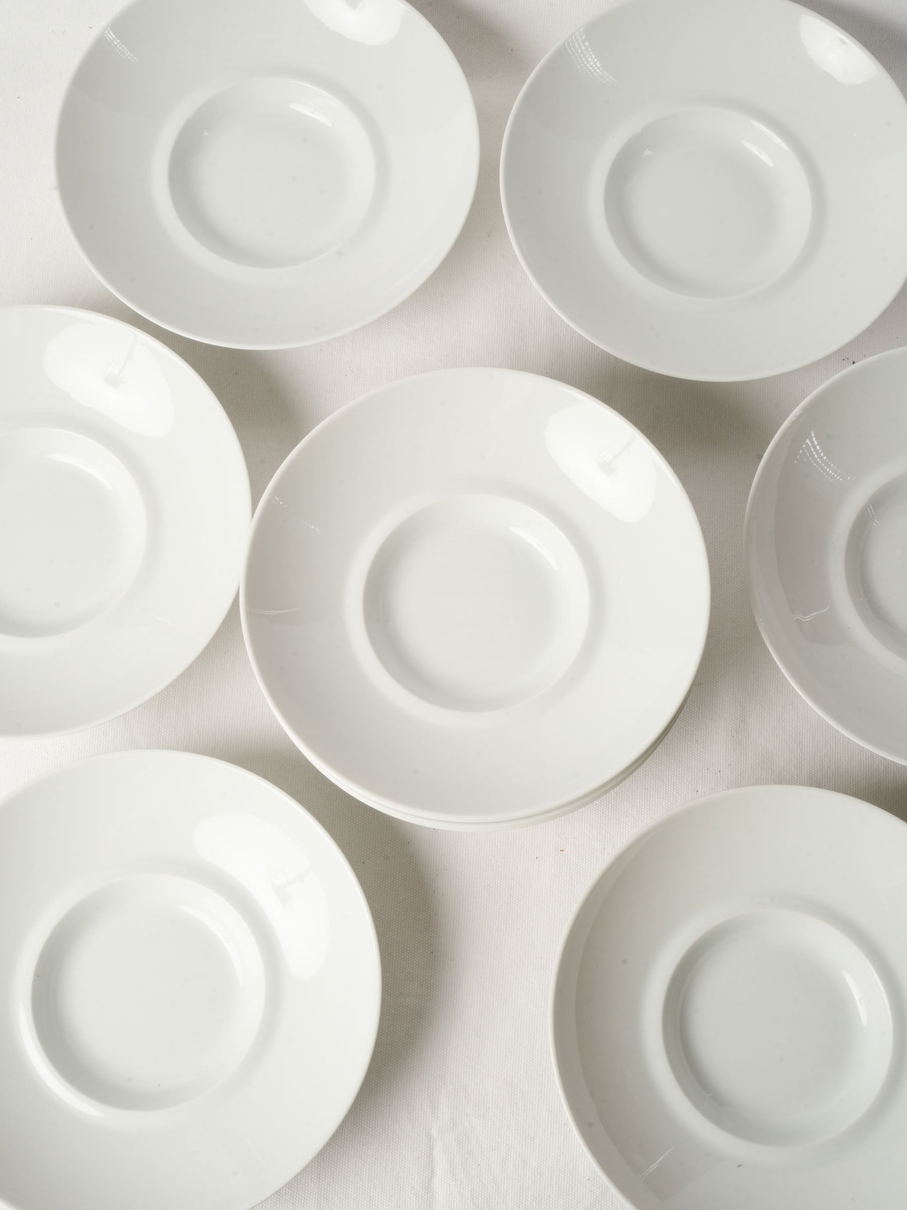 Set of Eleven White Porcelain Serving Plates w/ Raised Rim - Bernardaud