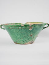 Large antique French Tian bowl - green & yellow 20"