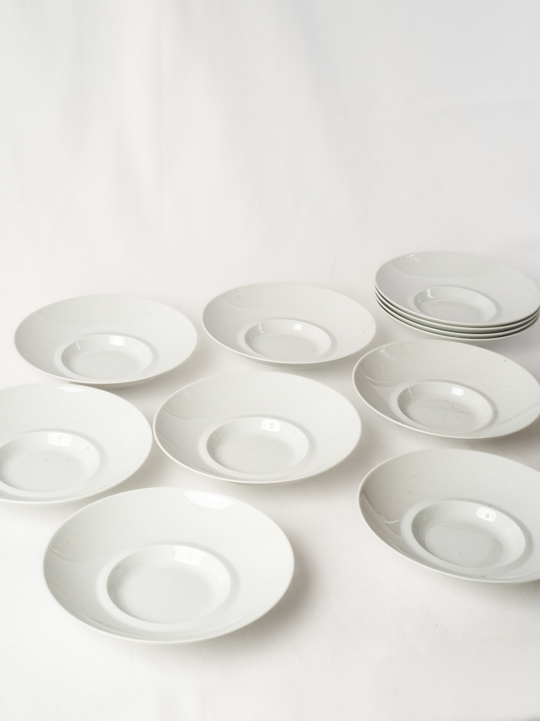 Set of Eleven White Porcelain Serving Plates w/ Raised Rim - Bernardaud