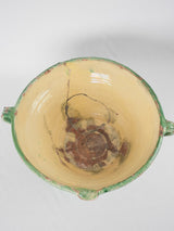 Large antique French Tian bowl - green & yellow 20"