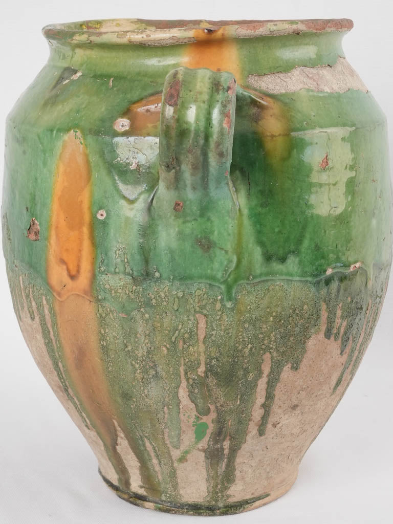Rustic green-yellow finish earthenware pot
