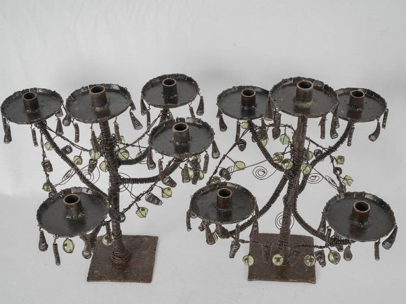Whimsical French salvage green marble candelabras