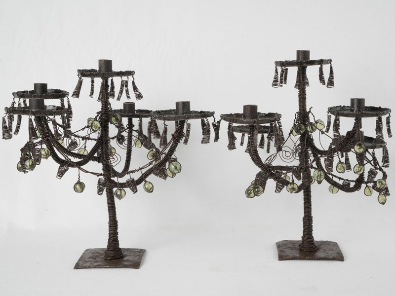 Dramatic artisan-made wire candelabras