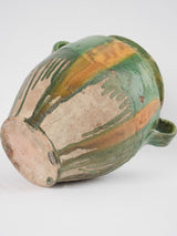 Antique confit pot w/ green & yellow glaze - 13¾"