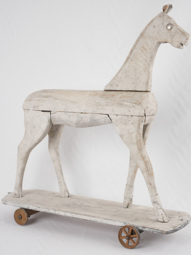 Antique French wooden horse on wheels 30¼"