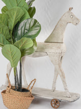 Antique French wooden horse on wheels 30¼"