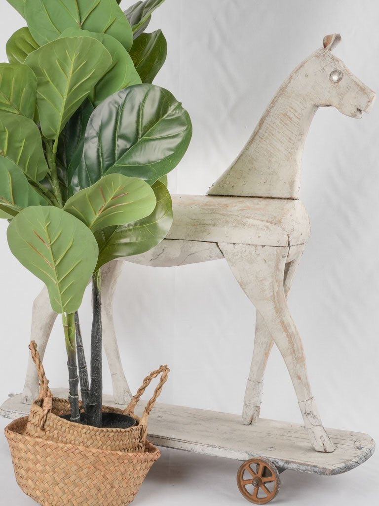 Antique French wooden horse on wheels 30¼"