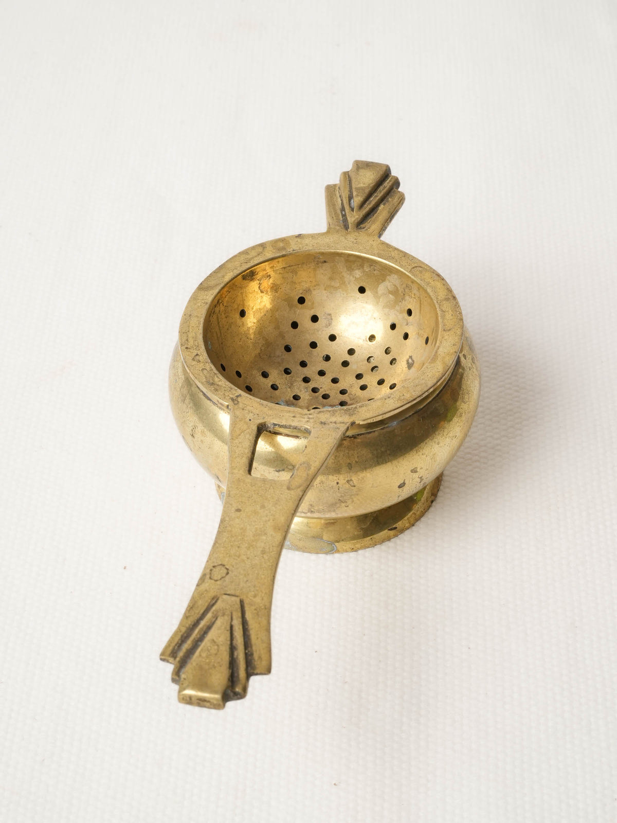 Art Deco Brass Tea Strainer w/ Geometric Handles
