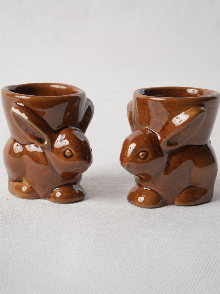 Charming brown glazed egg cups  