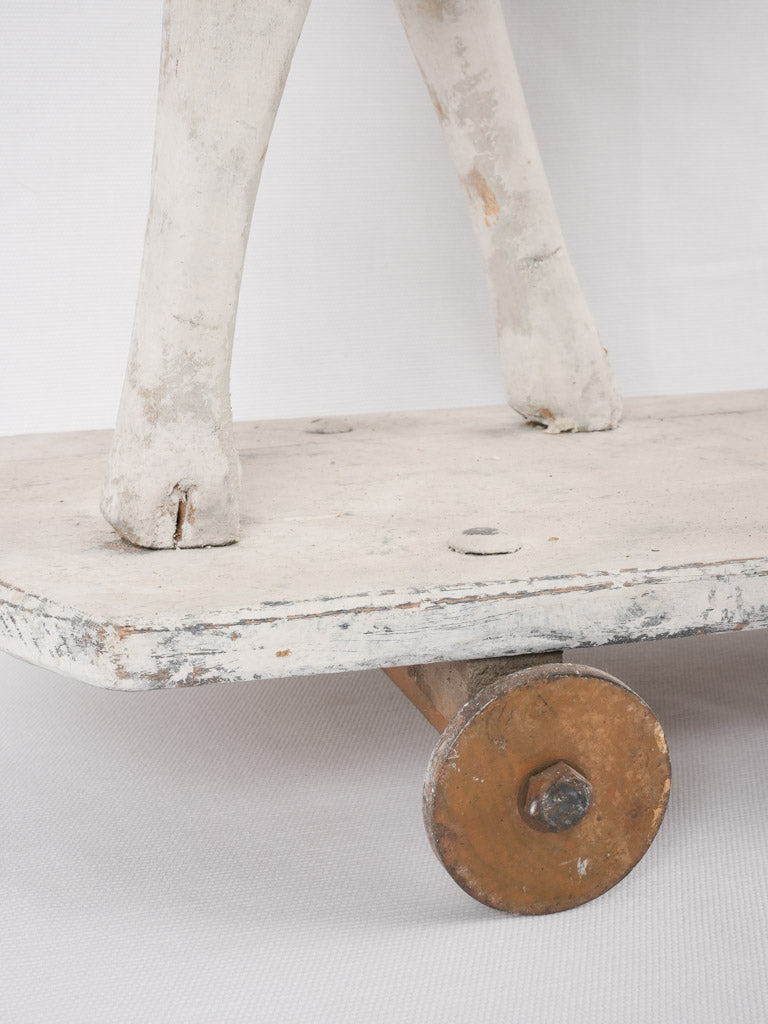 Antique French wooden horse on wheels 30¼"
