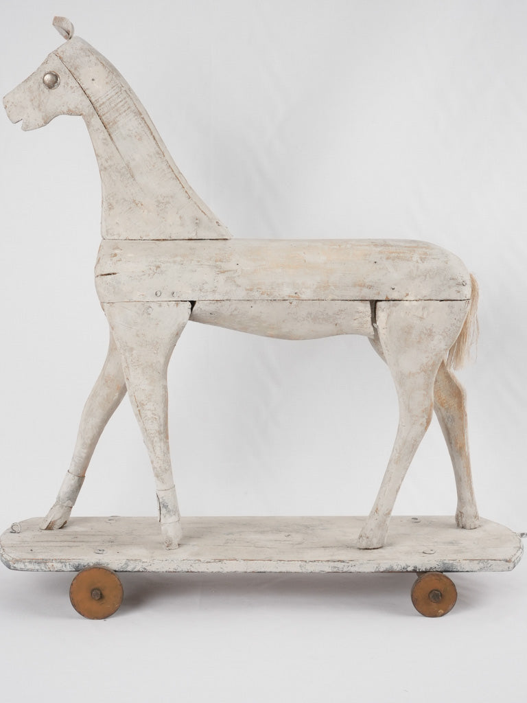 Antique French wooden horse on wheels 30¼"