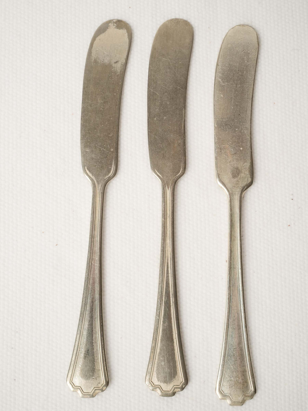 Set of 3 French Silver-Plate Butter Knives with Scalloped Handles