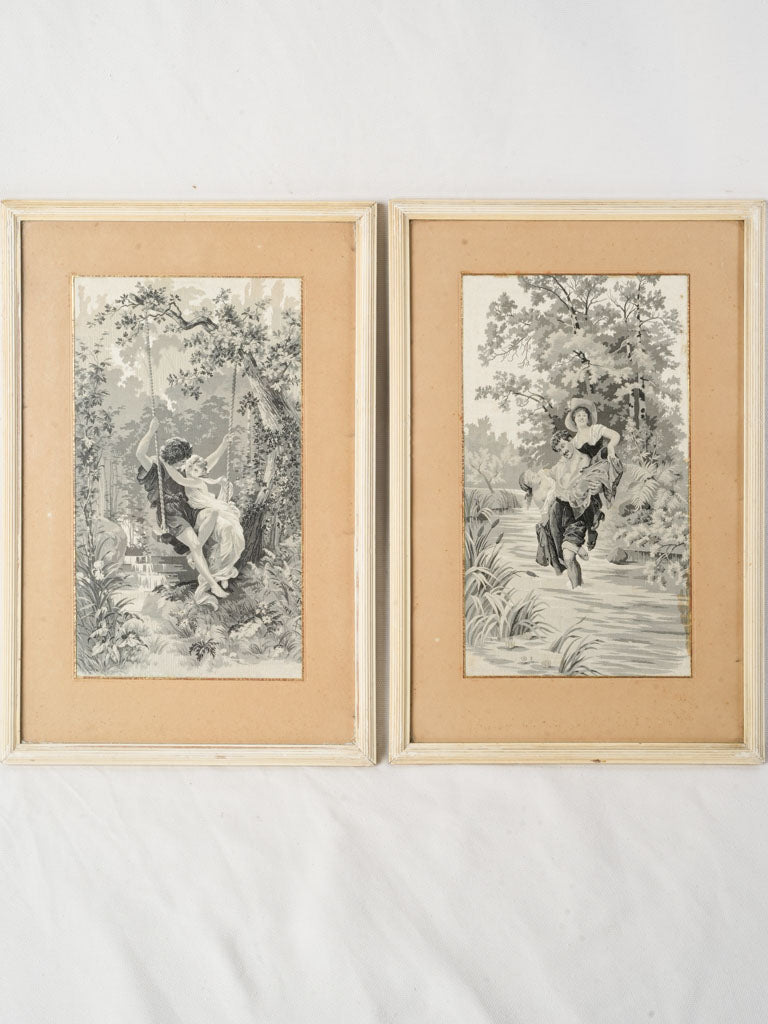 Elegant French silk embroidery panels