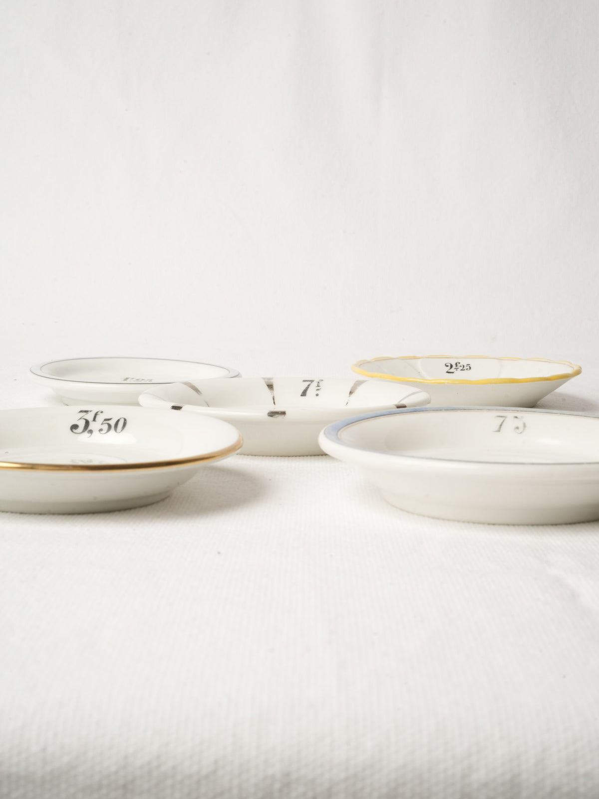 Set of Five French Porcelain Bistro Saucers from Paris