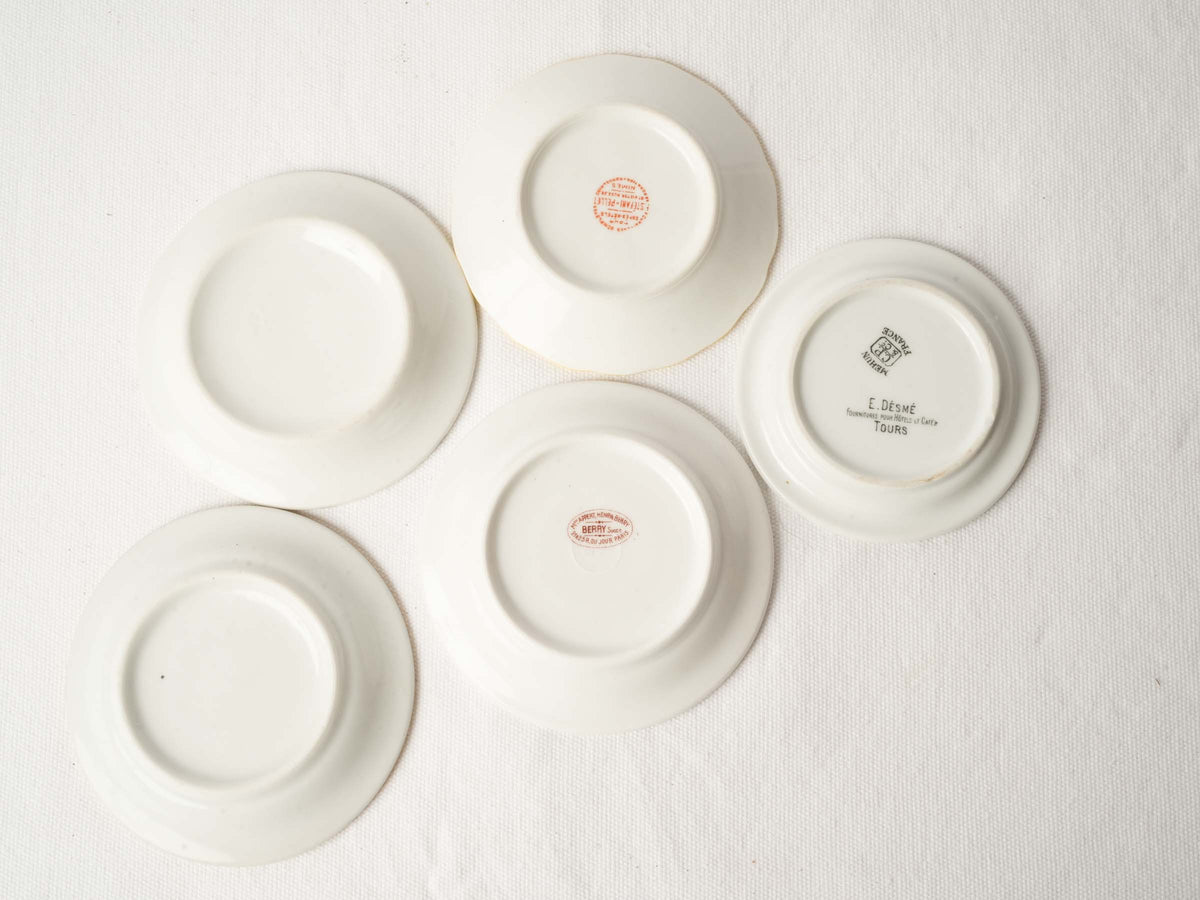 Set of Five French Porcelain Bistro Saucers from Paris