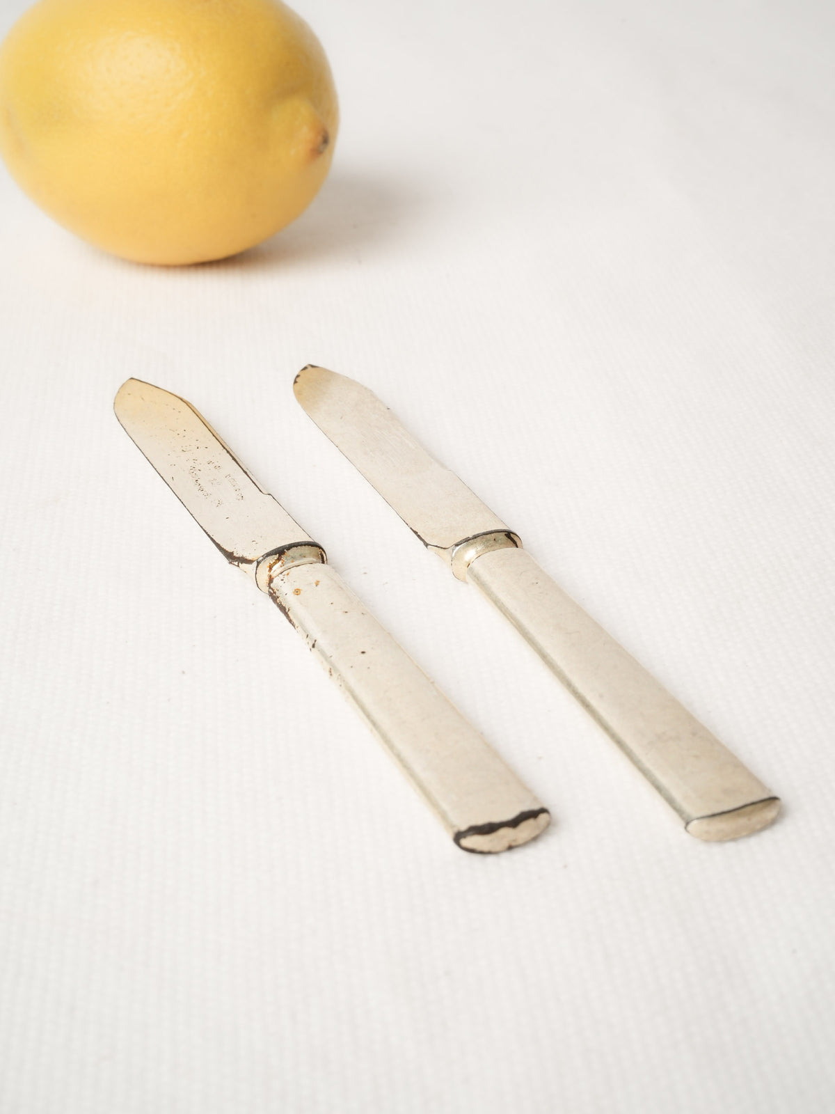 Pair of Antique French Pewter-Toned Tartine Knives
