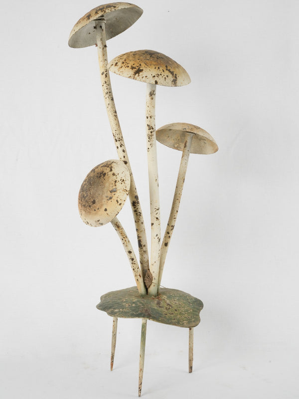 Vintage metal mushroom family sculpture