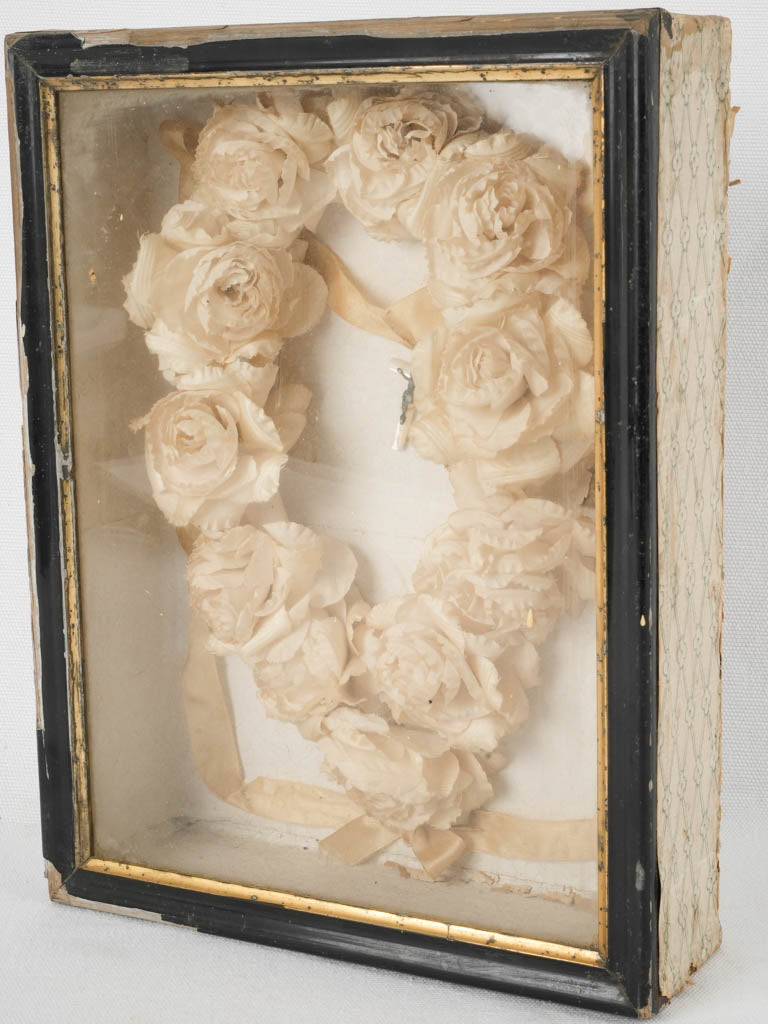 Antique Floral Communion Crown in Glass Case