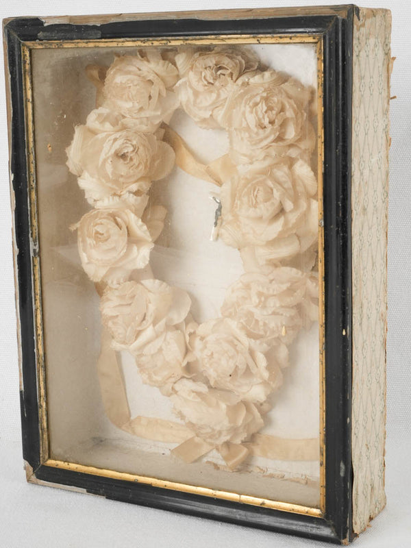 Antique Floral Communion Crown in Glass Case