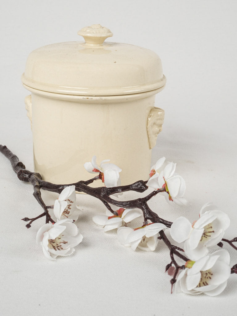 Charming, antique, yellow glaze butter dish