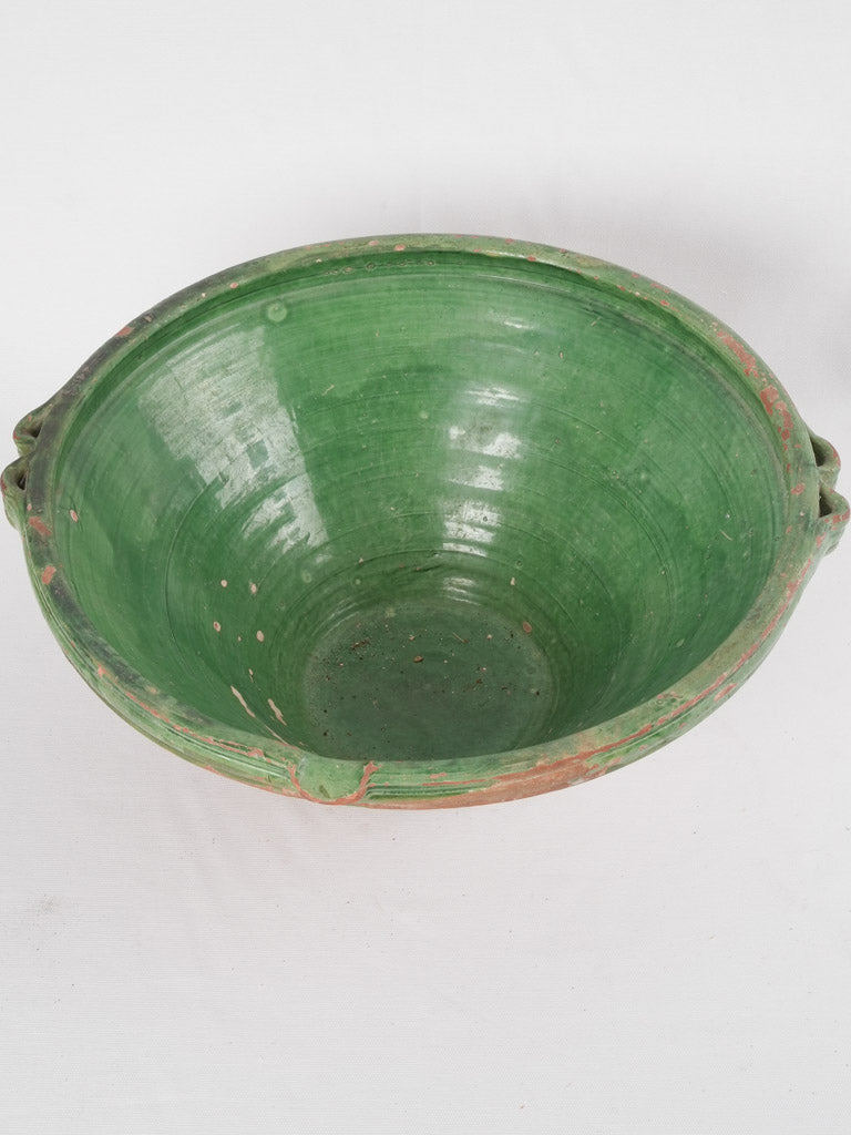 Large antique French green mixing bowl 19¾"