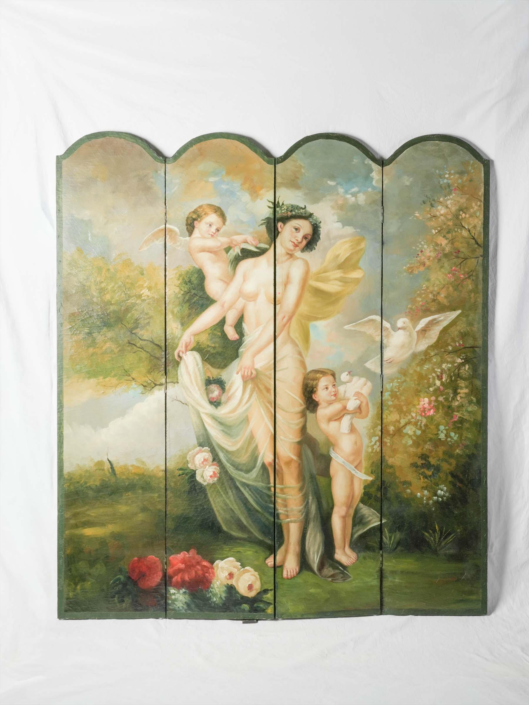 Romantic antique painted screen