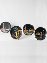3 freeform black plates w/ still life - Giraud Vallauris - 10¾"