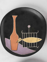 3 freeform black plates w/ still life - Giraud Vallauris - 10¾"