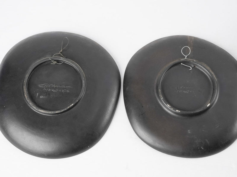 3 freeform black plates w/ still life - Giraud Vallauris - 10¾"