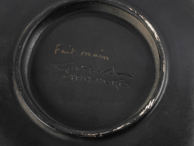 3 freeform black plates w/ still life - Giraud Vallauris - 10¾"