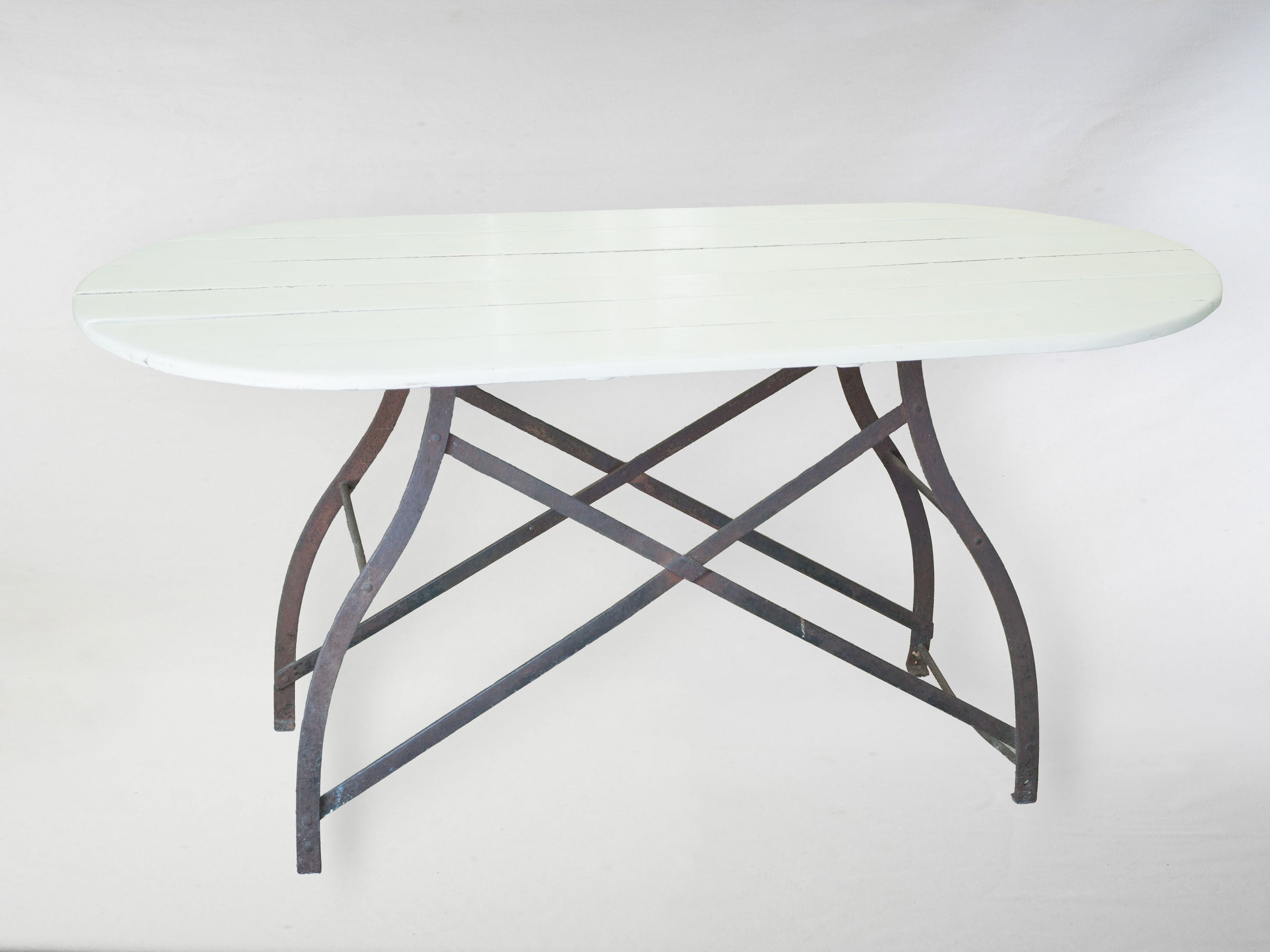 High Oval Garden Table w/ Painted Timber Top