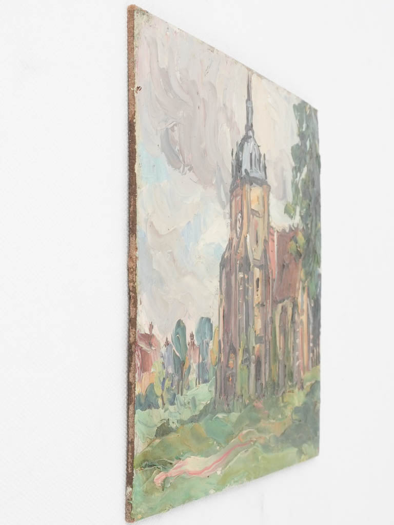 Little vintage painting of a church 6¾" x 9½"