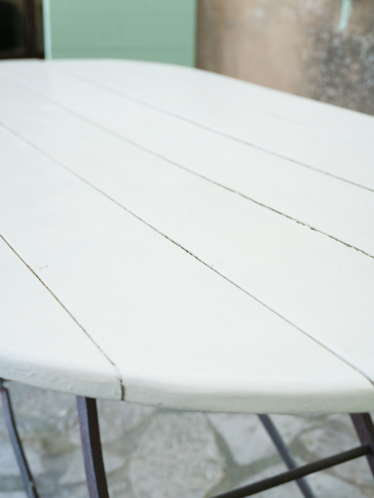 High Oval Garden Table w/ Painted Timber Top