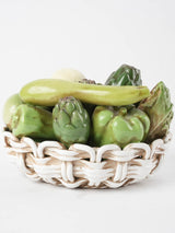 Ceramic vegetable basket sculpture - green & white 9½"