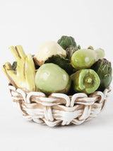 Ceramic vegetable basket sculpture - green & white 9½"