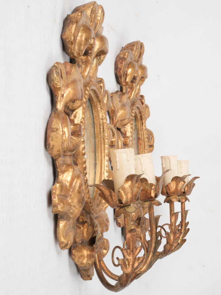 Pair of Italian gilded mirror sconces w/ 2 lights 14½"