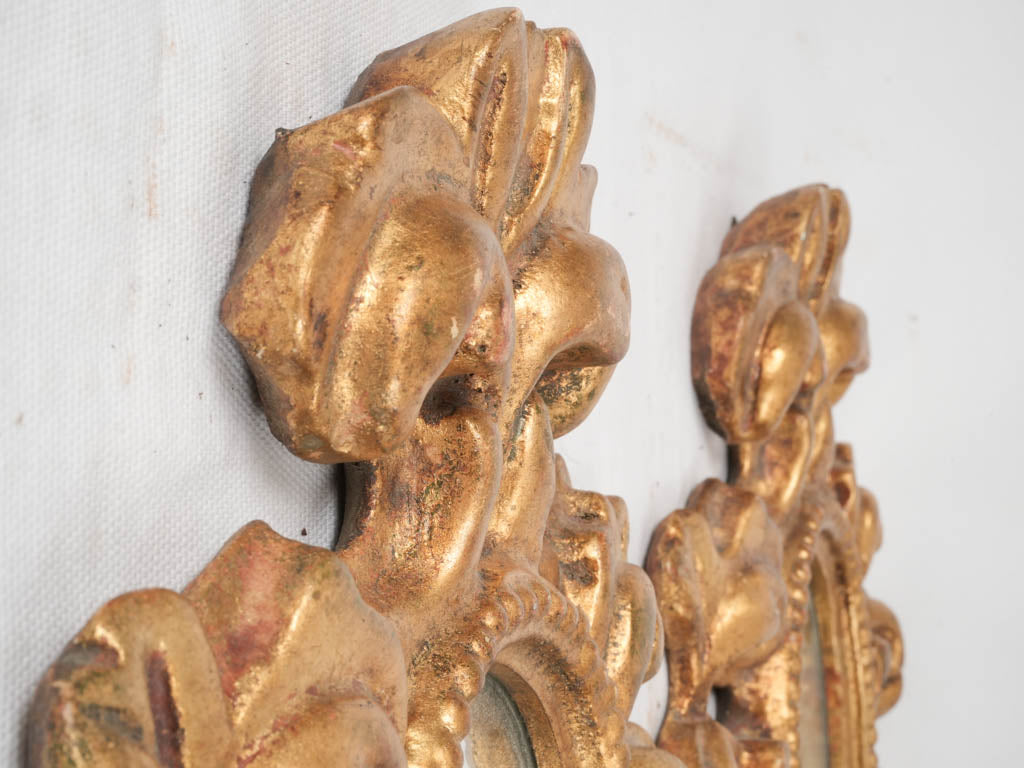 Pair of Italian gilded mirror sconces w/ 2 lights 14½"