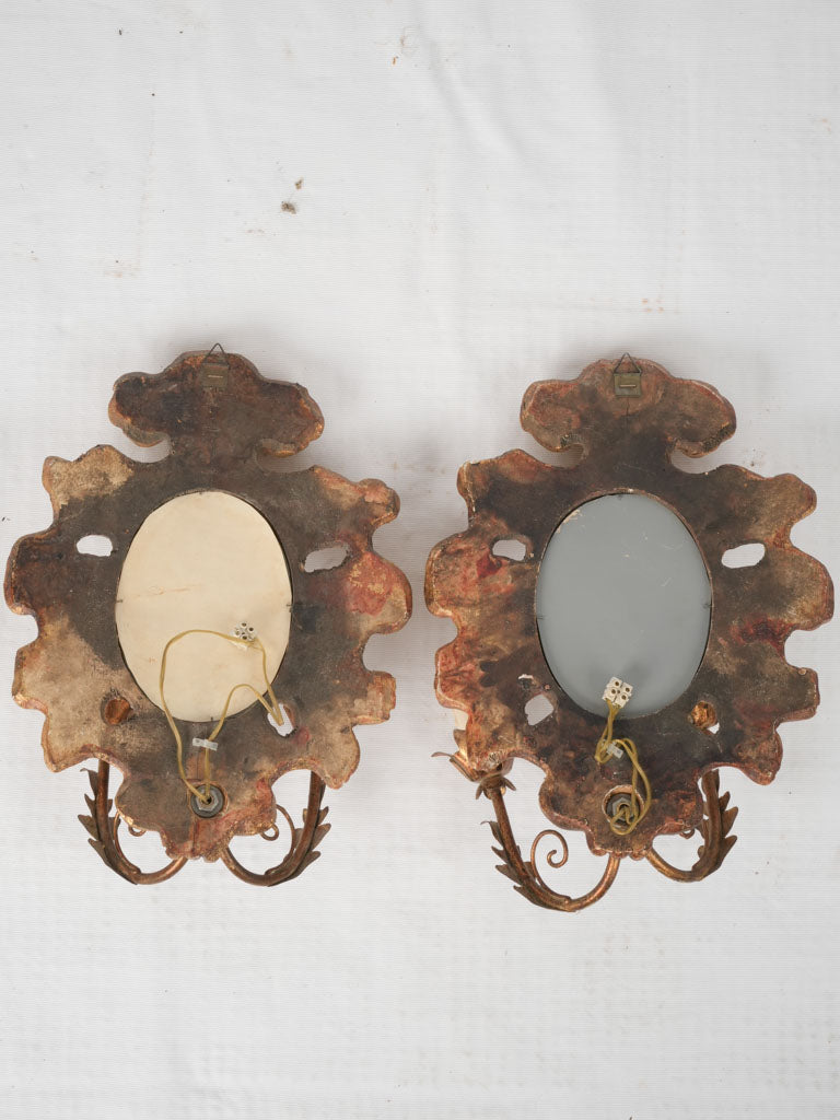 Pair of Italian gilded mirror sconces w/ 2 lights 14½"